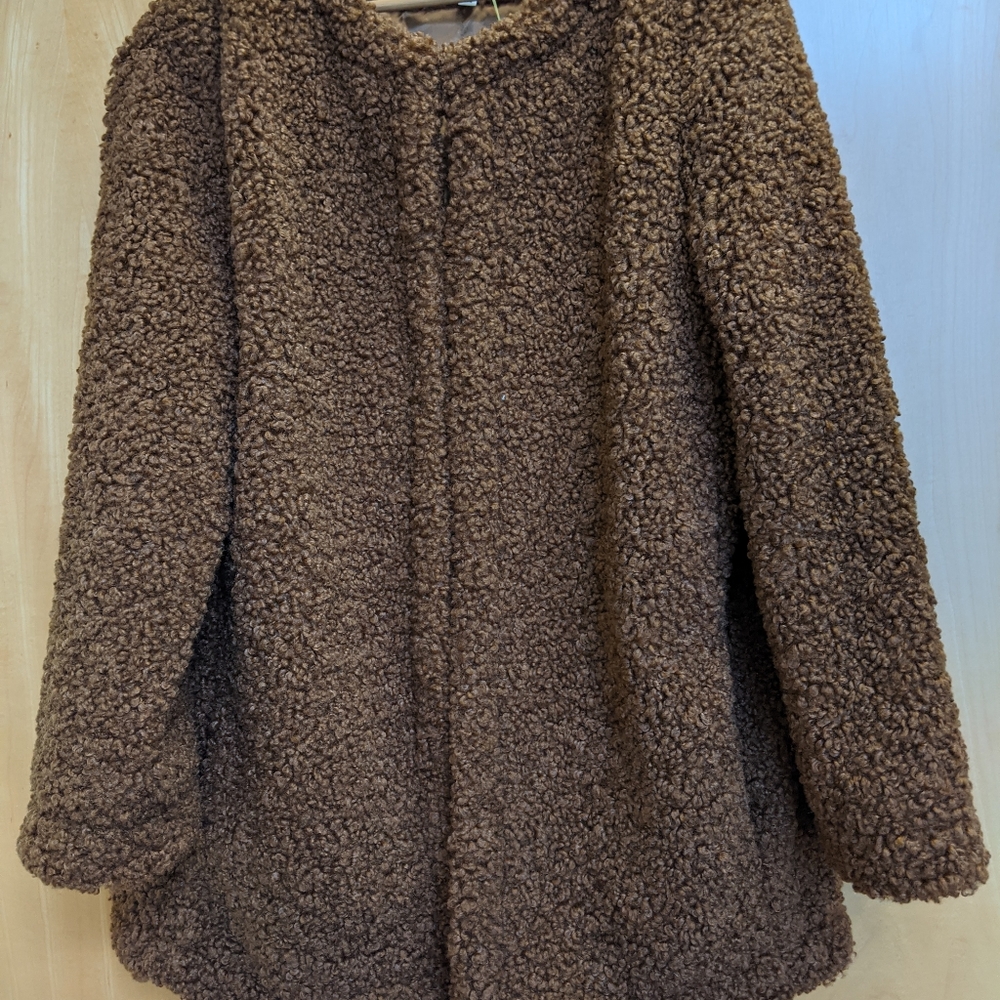 Max studio curly faux fur coat jacket brown